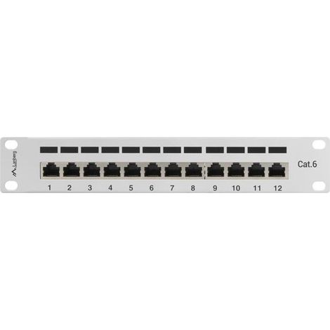 Baie de brassage 12 ports 1U 10" CAT.6 FTP avec organiseur, blindée, grise (1/2)