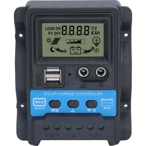 Régulateur Charge Solaire PWM 20A Écran LCD Double USB 5V 260W 12V 520W 24V (1/4)