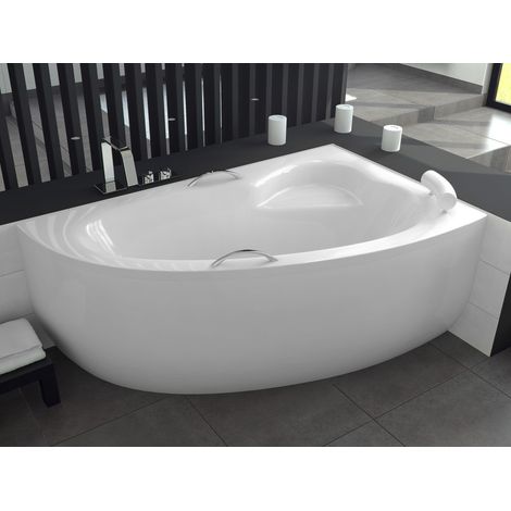 Baignoire Bain d'angle 150x100 Droite avec tablier en acrylique, Siphon de bain et pieds (support) - Set 4en1 - Fabriqué en UE - BADLAND NATALIA