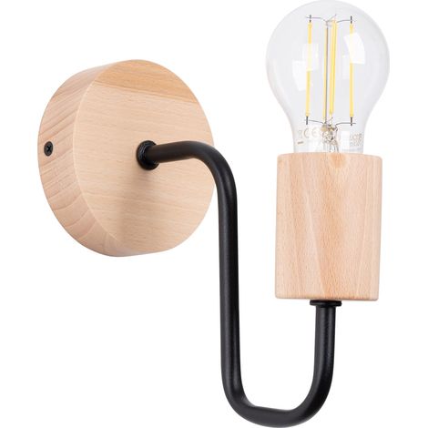 Lámpara de pared Timbo negro/madera natural acero/madera 1xE27 8cm Sollux (1/2)