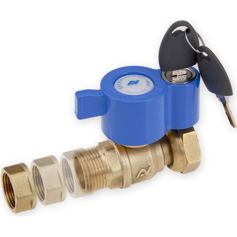 Sferaco – Robinet compteur cadenassable mâle 3/4" (20x27) – écrou tournant 3/4" (20x27) – vanne à sphère laiton – température max 120°C – système inviolable (1/2)