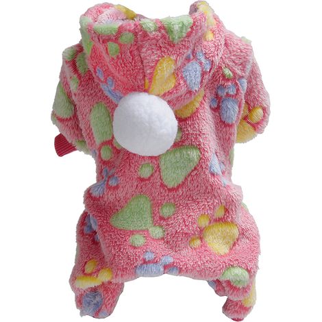 Combinaison Pour Chien - En Velours Corail Avec Capuche - Pour Hiver Et Intérieur - Taille M Rouge (1/5)