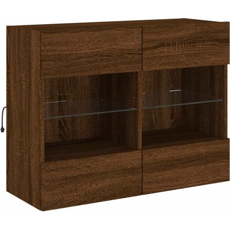 Mobile TV multimediale scaffale per televisione televisione buffet sala da pranzo soggiorno camera da letto a parete con luci LED rovere 78,5 x 30 x 60,5 cm marrone 020027957