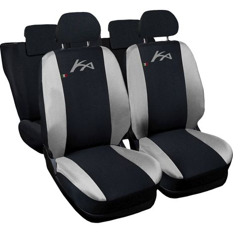 Lupex shop - Coprisedili Auto Compatibili per KA, Made In Italy, anteriori e posteriori con copri poggiatesta incluso, tessuto poliestere, Nero - Grigio Chiaro