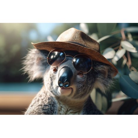 Tableau sur toile Koala chic avec chapeau 30x45 cm - Impression sur Toile Murale Décorative - Image imprimée en HD sur Toile - Toile sur Châssis en Bois FSC - Fabriqué en France (1/5)