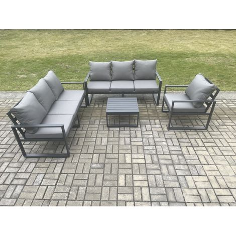 Fimous Aluminium 7 Seater Outdoor Garden Furniture Lounge Sofa Set with Square Coffee Table Chair Dark Grey (1/5)