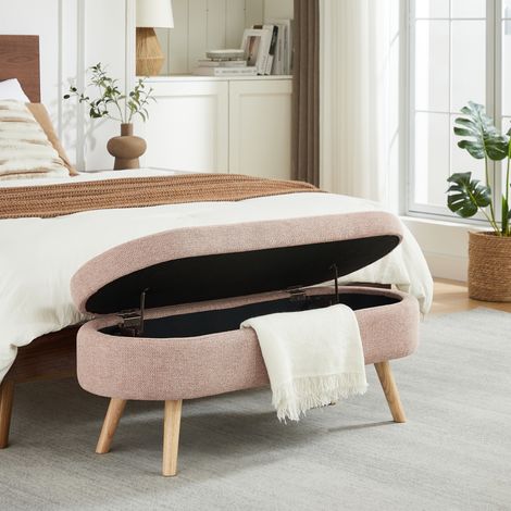 Aufbewahrungsbank 110x40x42 cm Rosa, Truhe mit Deckel, Chenille-Stoffbezug MEUBLIV (1/5)