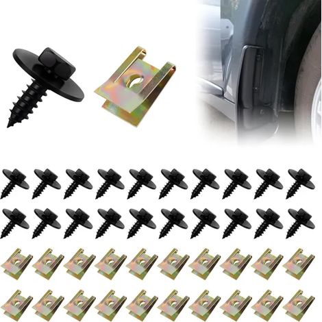 Lot de 40 écrous cage en tôle automobile, assortiment composé de vis et clips agrafes de carrosserie pour véhicule (1/4)