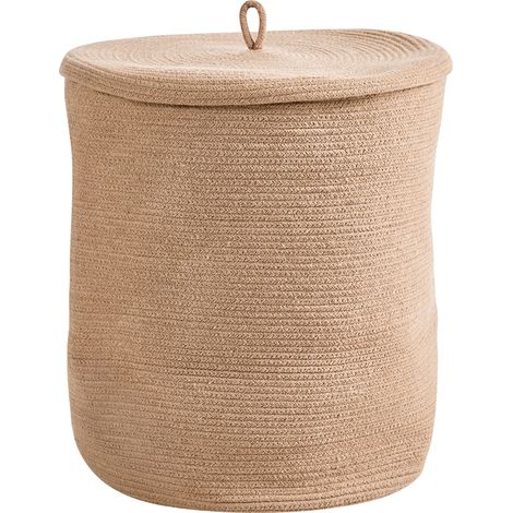 Cesta de algodón 52 cm patrón a rayas tapa accesorio boho beige Silopi