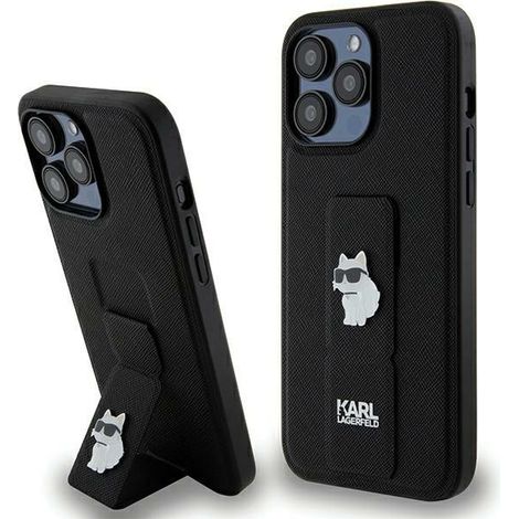 Karl Lagerfeld KLHCP13XGSACHPK iPhone 13 Pro Max 6.7" negro/negro estuche rígido Gripstand Saffiano Choupette Pins (1/5)