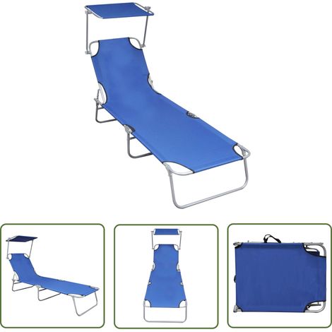 The Living Store Chaise longue pliable avec auvent Bleu Aluminium - Transat - Chaise Longue - Jardin - Extérieur - Relaxer (1/5)