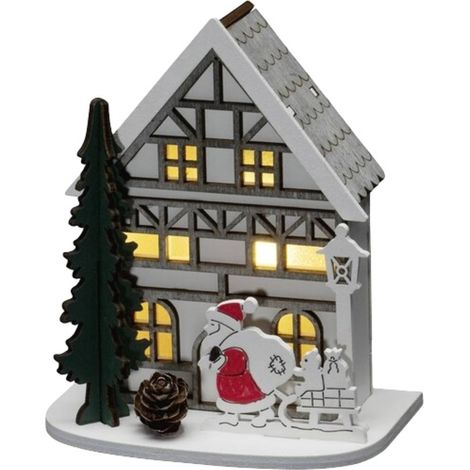 Konstsmide 3277-210 Figurine en bois maison avec père-Noël blanc chaud LED blanc chaud minuteur, avec interrupteur (1/3)