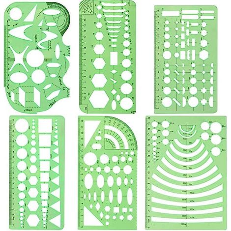 lot De 6 Normographe Pour Croquis Et Schmas - Trace-formes Technic - Pochoir Cercles, Triangles, Carrs, Rectangles - 10 Formes Gomtriques Tailles (1/5)