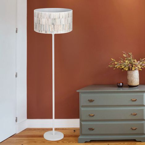 Lampada da terra, bianca, lampada da soggiorno, retrò, multicolore, lampada da corridoio, carta parati schermo, metallo, 1x attacco E27, DxH 50x165 cm (1/5)