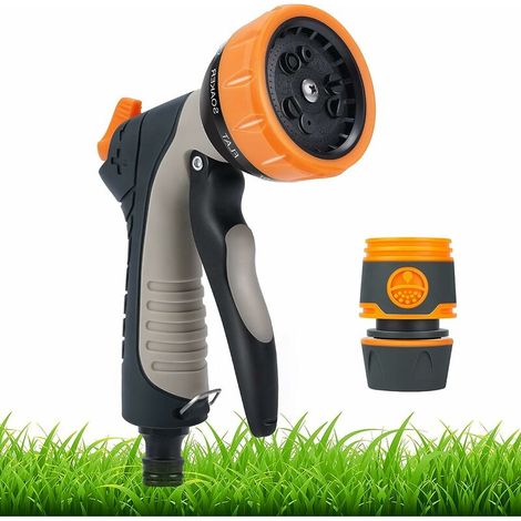 Garden Hose Pipe Spray Gun - 9 Adjustable Patterns Water Hose Sprayer Nozzle Heavy Duty Hose Head Gun for Car Wash, Garden Shower & Pets (Hose Gun + Connector) (1/5)