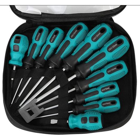 10 Pièces Tournevis Magnétique, 5 Taille Toute Épreuve Tournevis en Acier au Chrome Vanadium 5 Tournevis Plats et 5 Cruciformes avec Poignée Antidérapante - avec Sac à Outils (1/5)