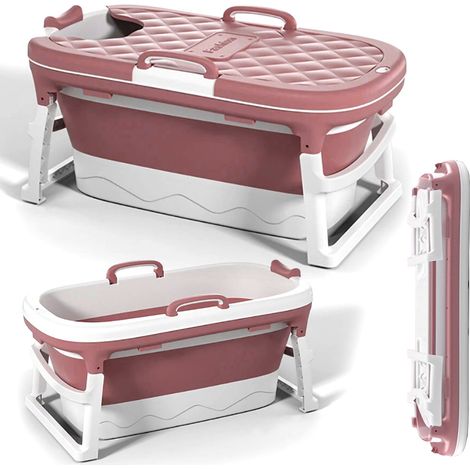 Bañera plegable de silicona rosa, portátil, para baño o spa en casa, 110 cm. (1/5)
