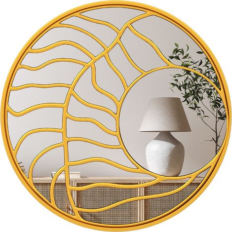 Specchio decorativo da parete rotondo grande 80 cm con cornice irregolare, Specchio da parete per soggiorno camera da letto Oro (1/4)