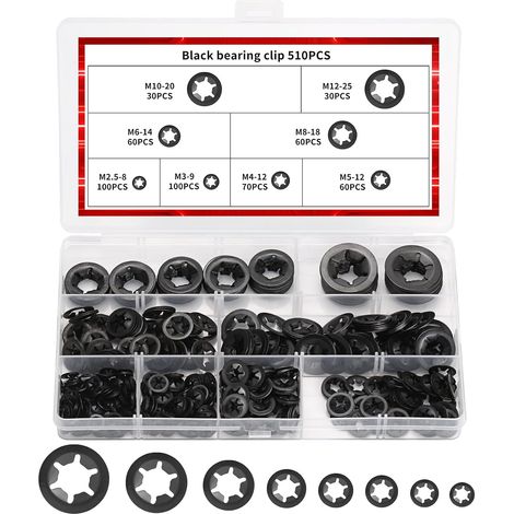 510 pcs rondelles à dents internes noires M2.5–M12, anti‑desserrage (1/5)