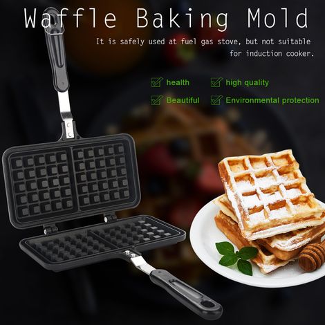 Moule à gaufre double face antiadhésif pour cuisinière à gaz, presse à gaufrier domestique, plaque de cuisson en acier, outil de pâtisserie. (1/5)