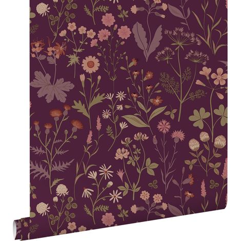 papier peint fleurs des champs violet aubergine - ESTAhome