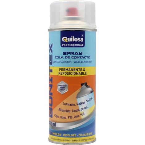 QUILOSA bunitex spray 0.4l transparente bote , Bunitex spray transparente 400 ml Quilosa Adhesivo de alta calidad para la adhesión tanto permanente como temporal Se adhiere (1/3)