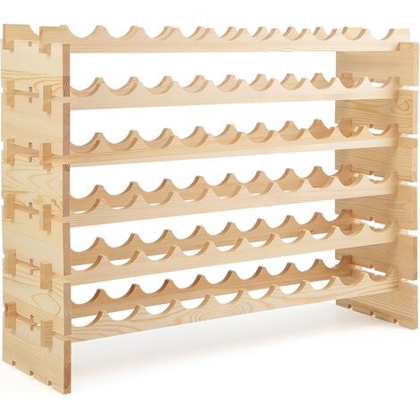 GOPLUS Casier à Bouteilles pour 60 Bouteilles, Range Bouteille Vin avec 6 Étagères, Porte Bouteille en Bois Massif pour Bars, sous-sols, 101x29x72cm CM, Bois Naturel (60 Bouteilles) (1/5)