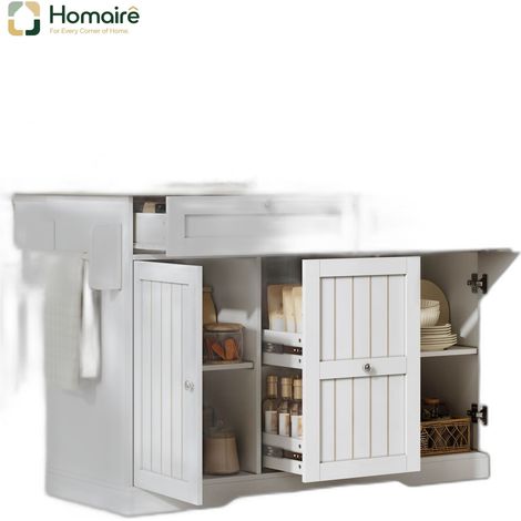 Desserte de cuisine blanche avec rangement en mdf 120 x 70 x 92 cm HOMAIRE (1/5)