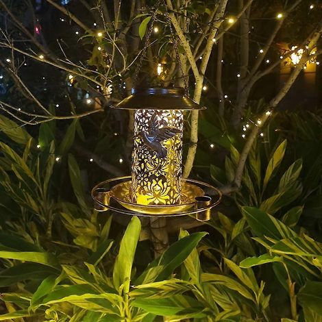 Outdoor Courtyard Garden Tree Hanging Lights Iron Art Hanging Decoration Feeding Solar Bird Feeder (1/2)