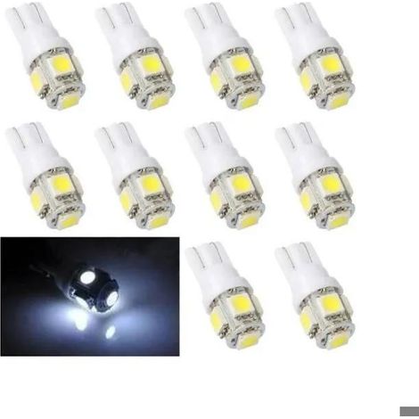 Pack de 10 - Lumière à diode blanche T10 W5W - Lumière LED de voiture blanche (1/5)