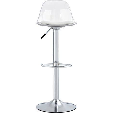 Set de 2 taburetes de bar regulables con respaldo transparente y base plateada (1/5)
