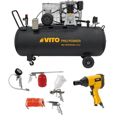Compresseur d'air 300L 10Bar 500L/min + Clé à choc pneumatique 310Nm + Outils de Gonflage Soufflage Peinture Garage Atelier VITO (1/5)