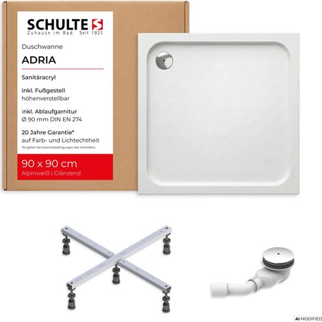 Schulte Duschwanne Adria 90x90 cm Weiß - Komplettset inkl. Fußgestell und Ablauf, aus hochwertigem Sanitäracryl (1/5)