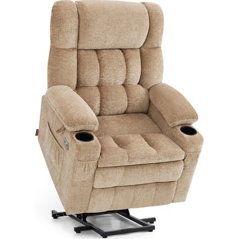 M MCombo 3-Motoren-Fernsehsessel mit Aufstehhilfe Elektrisch, Rückenlehne, Kopf- & Fußstütze Getrennt Verstellbar, Sessel mit Liegefunktion bis 165°, 7546 (Chenille, Beige) (1/5)