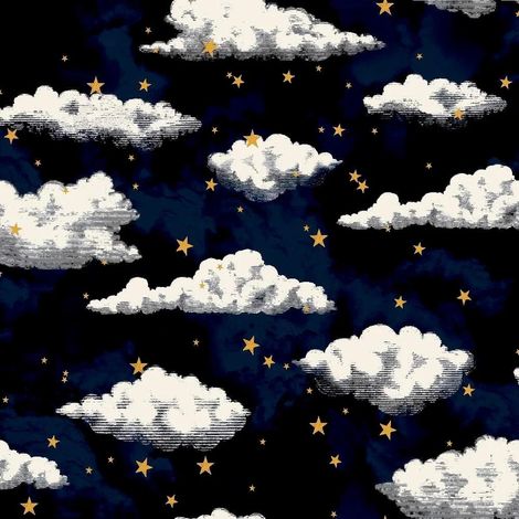 Arthouse Stars and Clouds Navy Wallpaper Metallic Gold Nursery Children's Room (1/4)