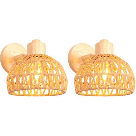 royaluxe- 2PCS 20CM Applique Murale Intérieure Lampe Murale Réglable en Bois et Rotin Rétro E27 Luminaire Applique Vintage pour Chambre Salon