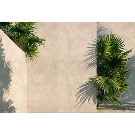 Papier peint panoramique jungle & béton Tapisserie panoramique palmier grise pour salon Papier peint panoramique moderne jardin d'hiver (1/2)
