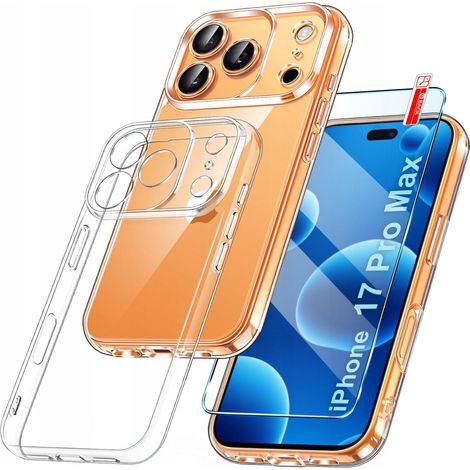 Funda delgada para iPhone 17 Pro Max, funda transparente con parte trasera reforzada y cristal. (1/5)