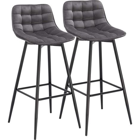 WOLTU 2X Taburete de Bar con Respaldo Paquete de 2 Marco de Metal Muebles Cocina Asiento de Terciopelo Taburete Alto Cocina Sillas Alta Bar Cocina Gris Oscuro