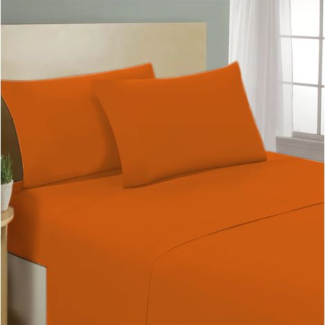 Lenzuolo letto sotto con angoli 100% puro cotone Made in Italy tinta unita Arancio - 1 Piazza e mezza francese