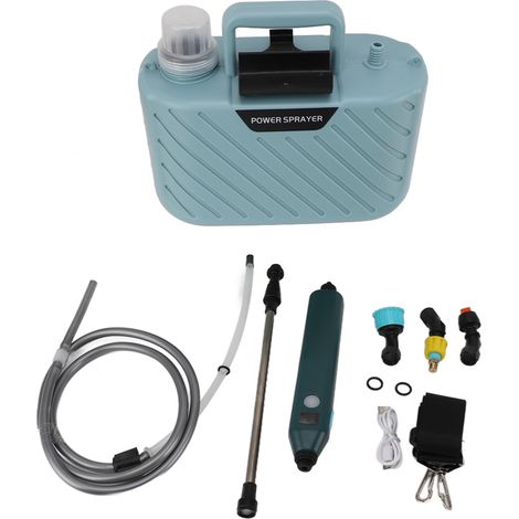 Pulvérisateur électrique pour plantes, alimenté par batterie, 5L, avec 3 buses, baguette rétractable, sangle d'épaule réglable, jardin pour pelouse, bleu
