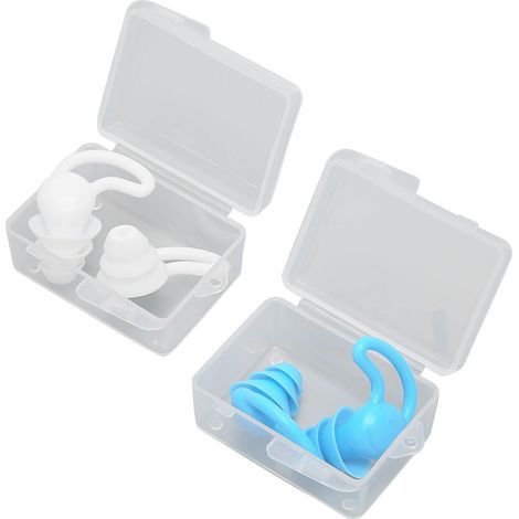 Lot de 2 paires de bouchons d'oreille en silicone antibruit, réutilisables et lavables, avec 2 boîtes de rangement pour dormir et nager. (1/5)