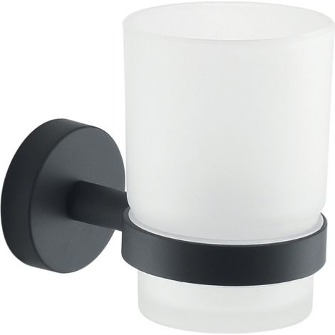 PORTA SPAZZOLINI DA PARETE IN ACCIAIO INOX E VETRO MODELLO EROS - DIM. CM (LXPXH): 6,8X10,7X9,6  - NERO OPACO  - GDY