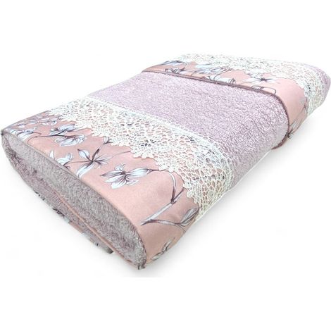 Set de serviettes 1+1 Macramé dentelle glycine rose, pur coton, Made in Italy, Idée cadeau, Boîte élégante