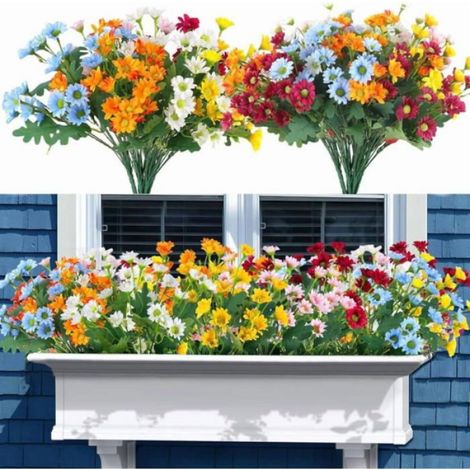 Lot de 5 bouquets de chrysanthèmes artificiels, fleurs réalistes résistantes aux UV, décoration intérieure et extérieure (1/4)