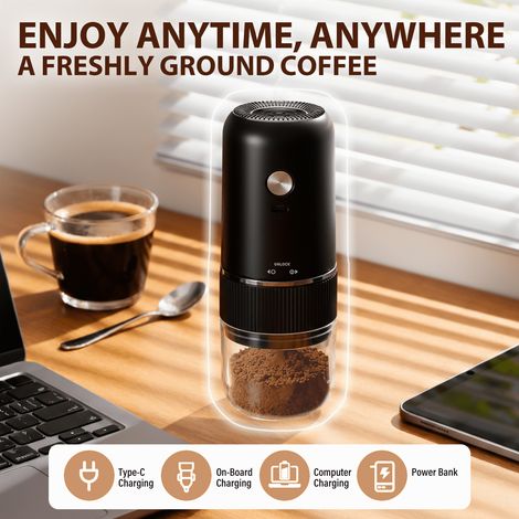 Coffee grinder - Suitable for home, office, and cafe use. Electric coffee grinder, also suitable for grinding spices, beans, and grains. USB charging, one-button control, and removable grinding chambe - 5