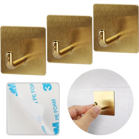 Handtuchhaken, Edelstahl-Klebehaken, 3M selbstklebender wasserdichter Haken, ohne Bohren, Ideal für Küchen, Badezimmer, Büros. (Or) Or -'Or