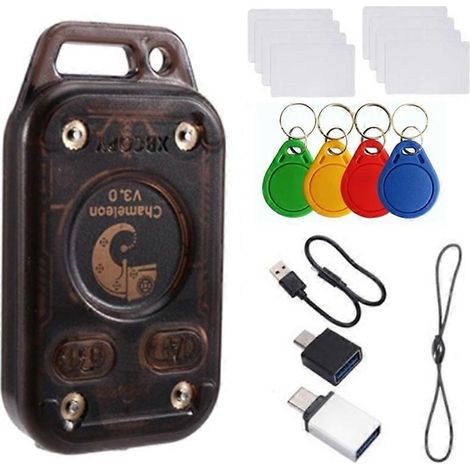 Lecteur de puces RFID Chameleon V3.0 125K 13,56M + 4 porte-clés UID + 4 cartes UID + 4 cartes CUID + copieur d'étiquettes IC d'identification + NFC (lecture/écriture) (1/5)