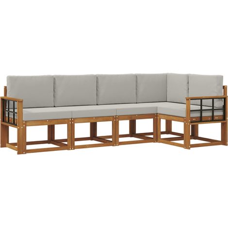 Set di divani da esterno 5 pz  Salotto da Giardino Grigio Naturale e Chiaro (1/5)