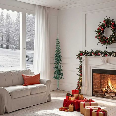 Demi Sapin de Noël Arbre de Noël artificiel mince avec support Vert 150 cm (1/5)